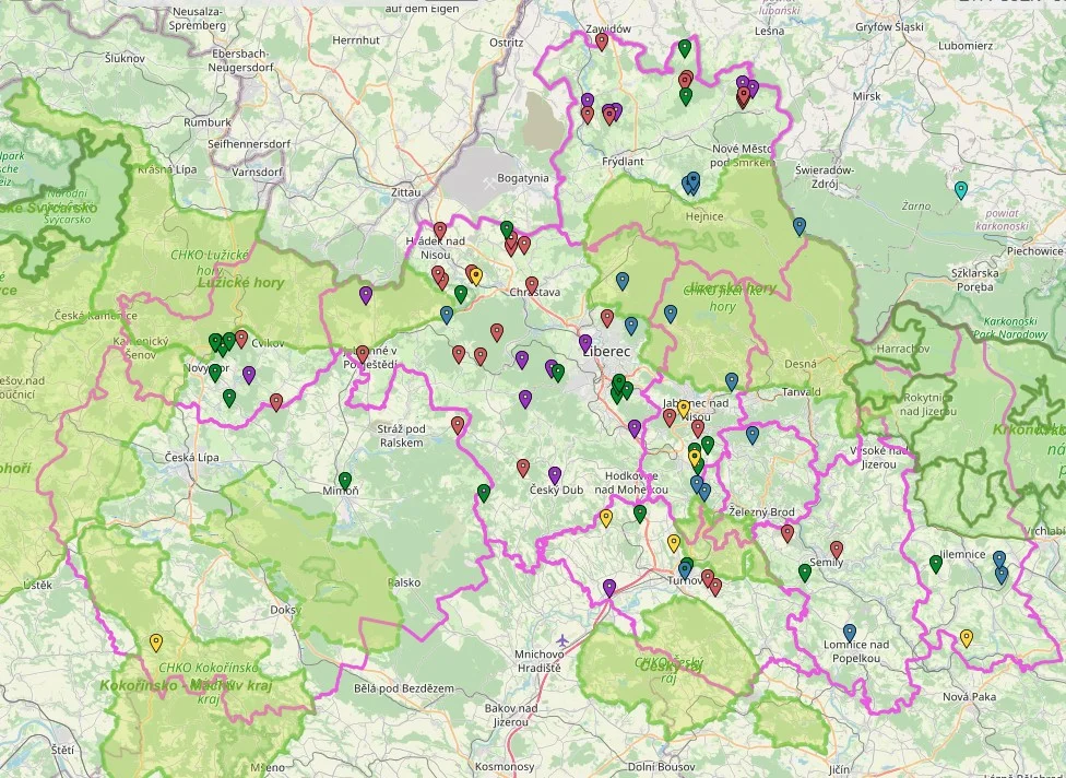 Mapa podpořených projektů